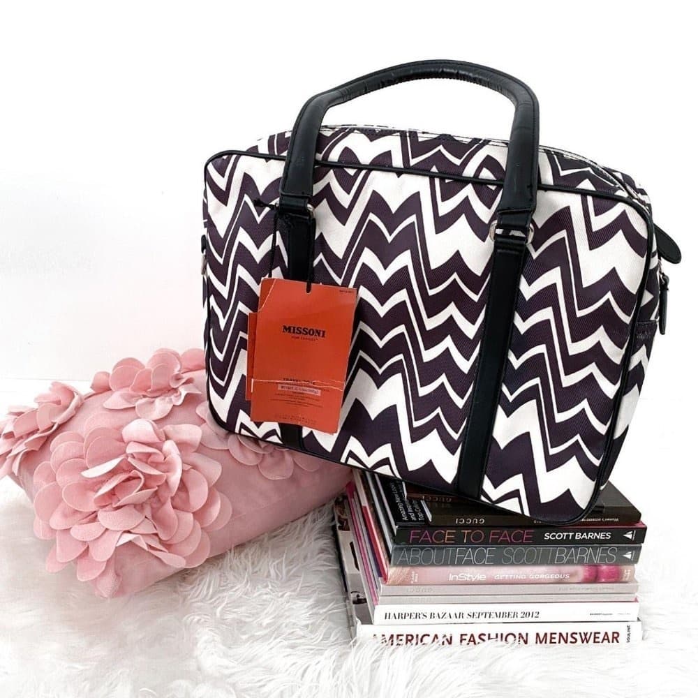 Missoni Black White Chevron Large Carry-on Zip Travel Bag Small Luggage - Thumbnail 3