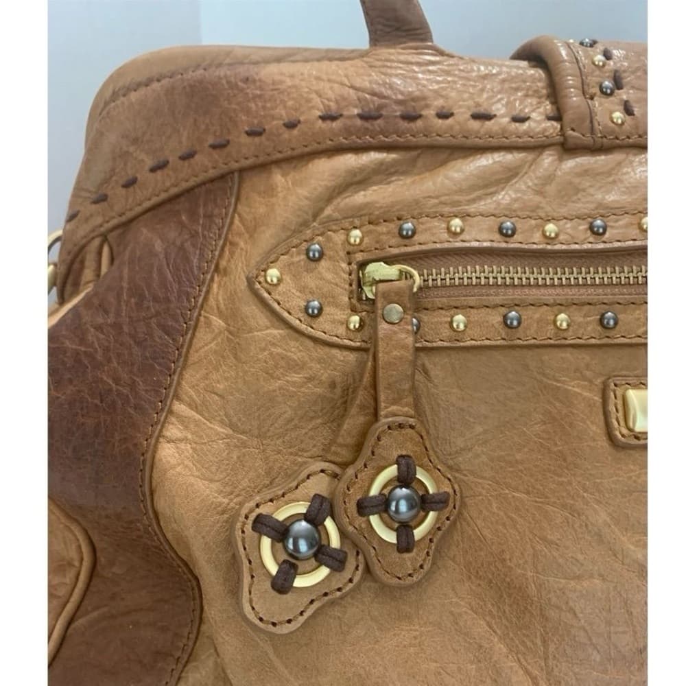 Isabella Fiore Leather Satchel Handbag Studded Boho Y2K Purse Beaded Bag