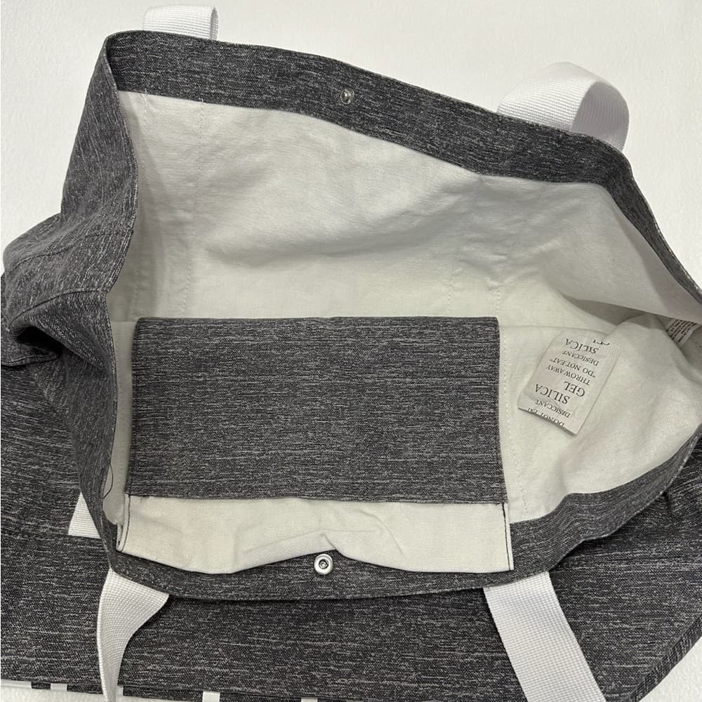 NEW PINK Victoria’s Secret Grey White Canvas Tote Bag Snap Travel Minimalist - Thumbnail 3