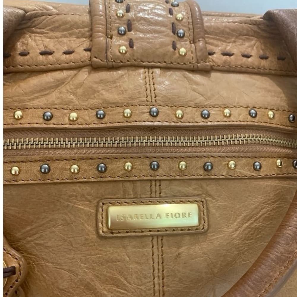 Isabella Fiore Leather Satchel Handbag Studded Boho Y2K Purse Beaded Bag - Thumbnail 2