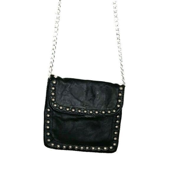 Expressions NYC Studded Black Leather Mini Crossbody Bag with Chain Strap - Thumbnail 11