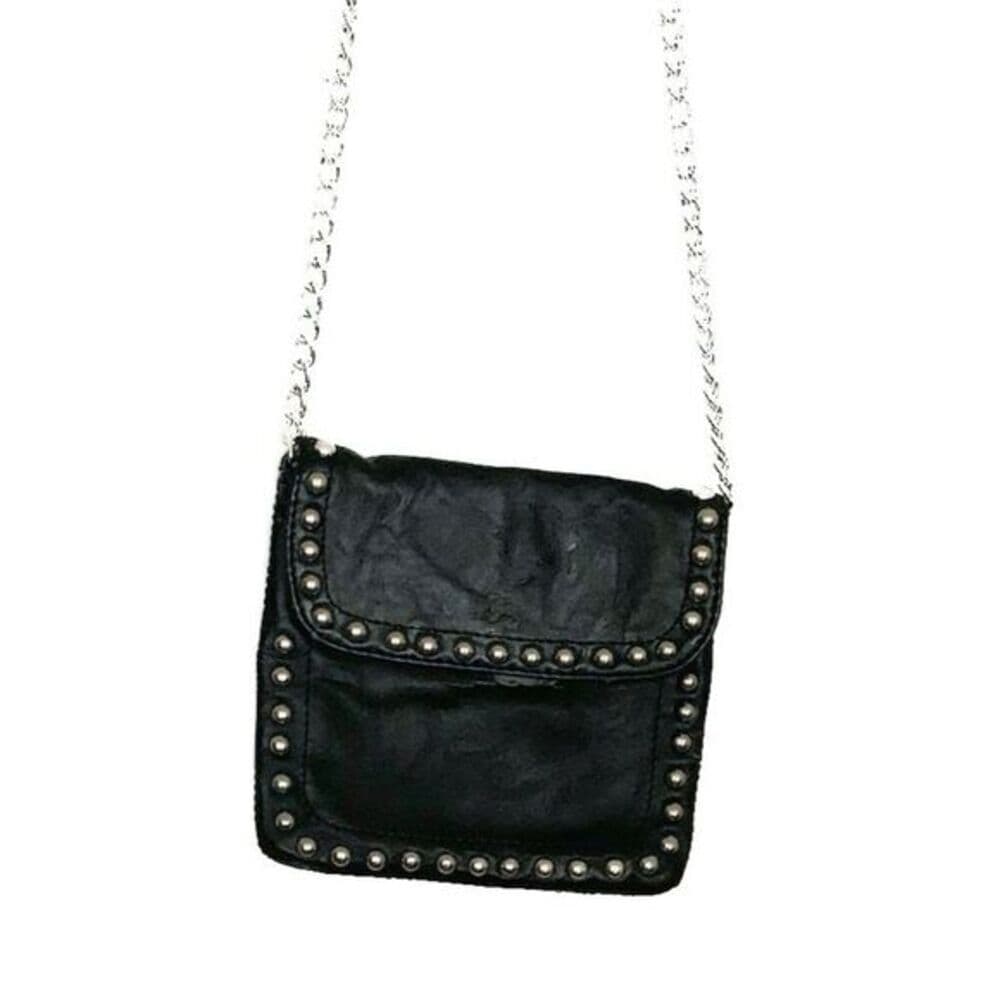 Expressions NYC Studded Black Leather Mini Crossbody Bag with Chain Strap - Thumbnail 10