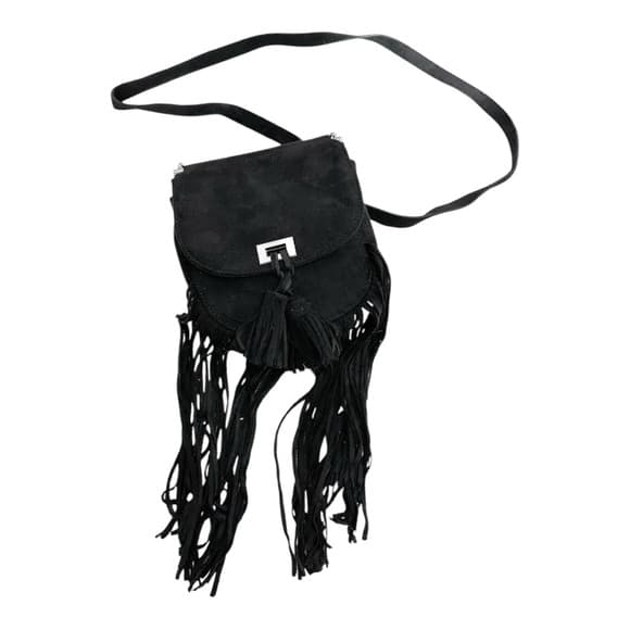 Express Black Suede Fringe Mini Crossbody Bag Boho Festival Style - Thumbnail 10