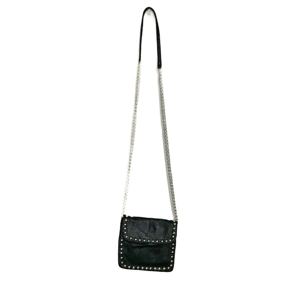 Expressions NYC Studded Black Leather Mini Crossbody Bag with Chain Strap - Thumbnail 3
