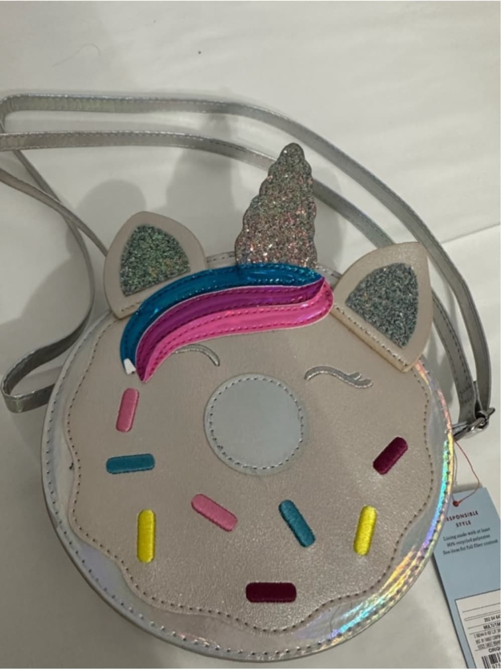 NWT Cat & Jack Unicorn Donut Crossbody Bag Glitter Holographic Whimsical Kitsch - Thumbnail 6