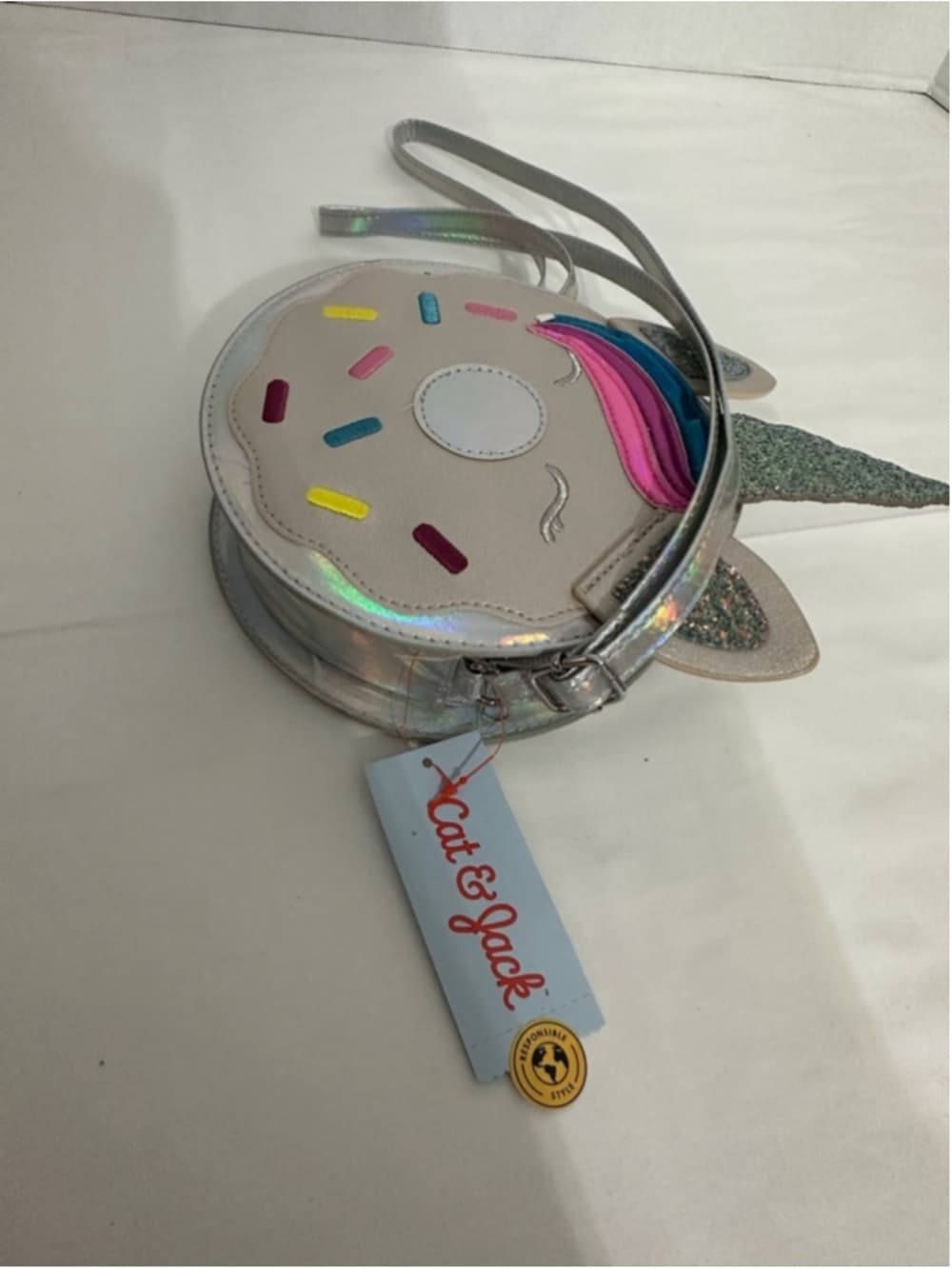 NWT Cat & Jack Unicorn Donut Crossbody Bag Glitter Holographic Whimsical Kitsch - Thumbnail 7