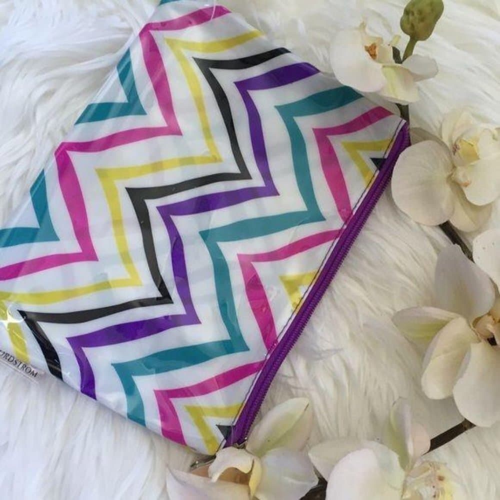 NWOT Zig Zag Pattern Multi Color Plastic Pouch Cosmetics Pencil Travel Case - Thumbnail 2