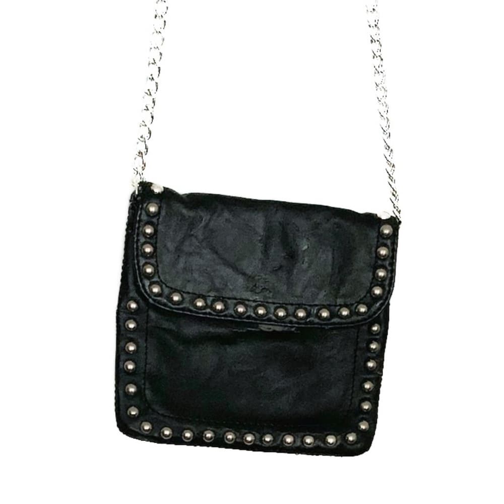 Expressions NYC Studded Black Leather Mini Crossbody Bag with Chain Strap