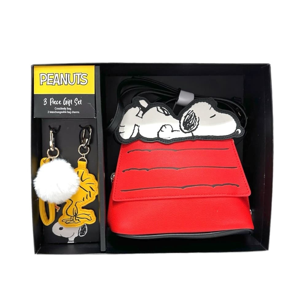 NIB Peanuts 3 Piece Set Snoopy Woodstock Doghouse Crossbody Bag & Keychain Charm - Thumbnail 9