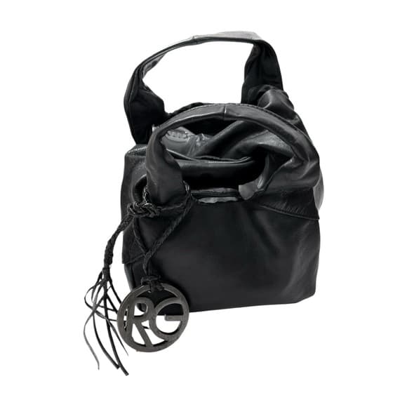 Romeo Gigli Black Leather Mini Bag with RG Logo Charm | Rare from Italy Vintage - Thumbnail 9