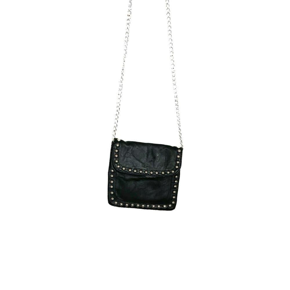 Expressions NYC Studded Black Leather Mini Crossbody Bag with Chain Strap - Thumbnail 2
