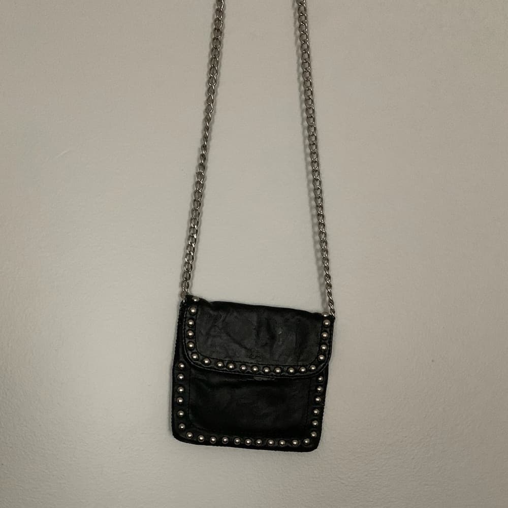 Expressions NYC Studded Black Leather Mini Crossbody Bag with Chain Strap - Thumbnail 6