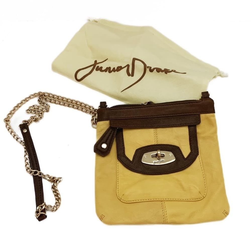 Junior Drake Leather Slim Crossbody Bag with Pockets and Chain