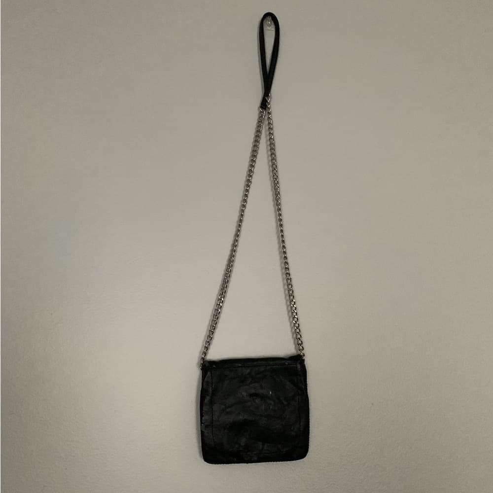 Expressions NYC Studded Black Leather Mini Crossbody Bag with Chain Strap - Thumbnail 7
