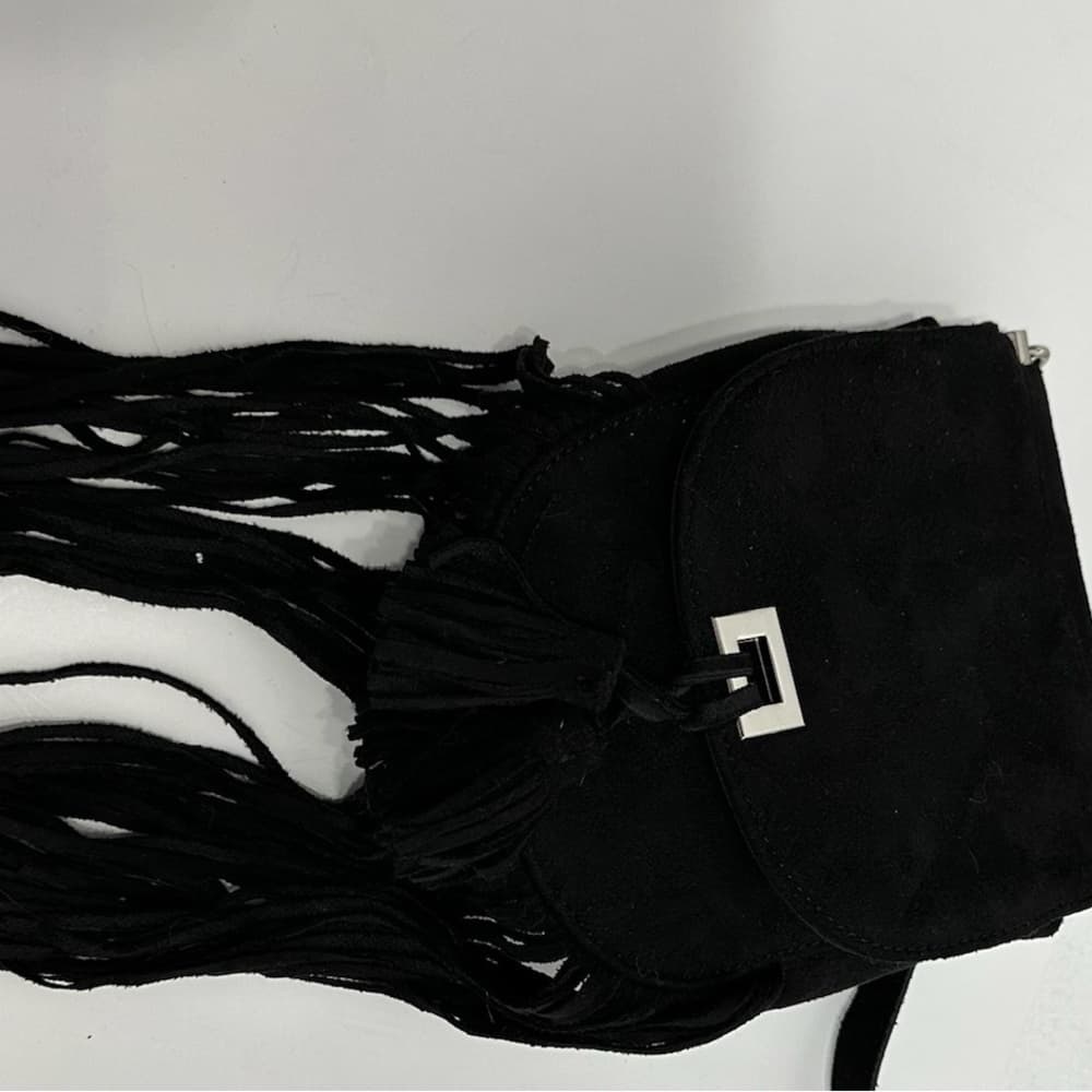 Express Black Suede Fringe Mini Crossbody Bag Boho Festival Style - Thumbnail 8