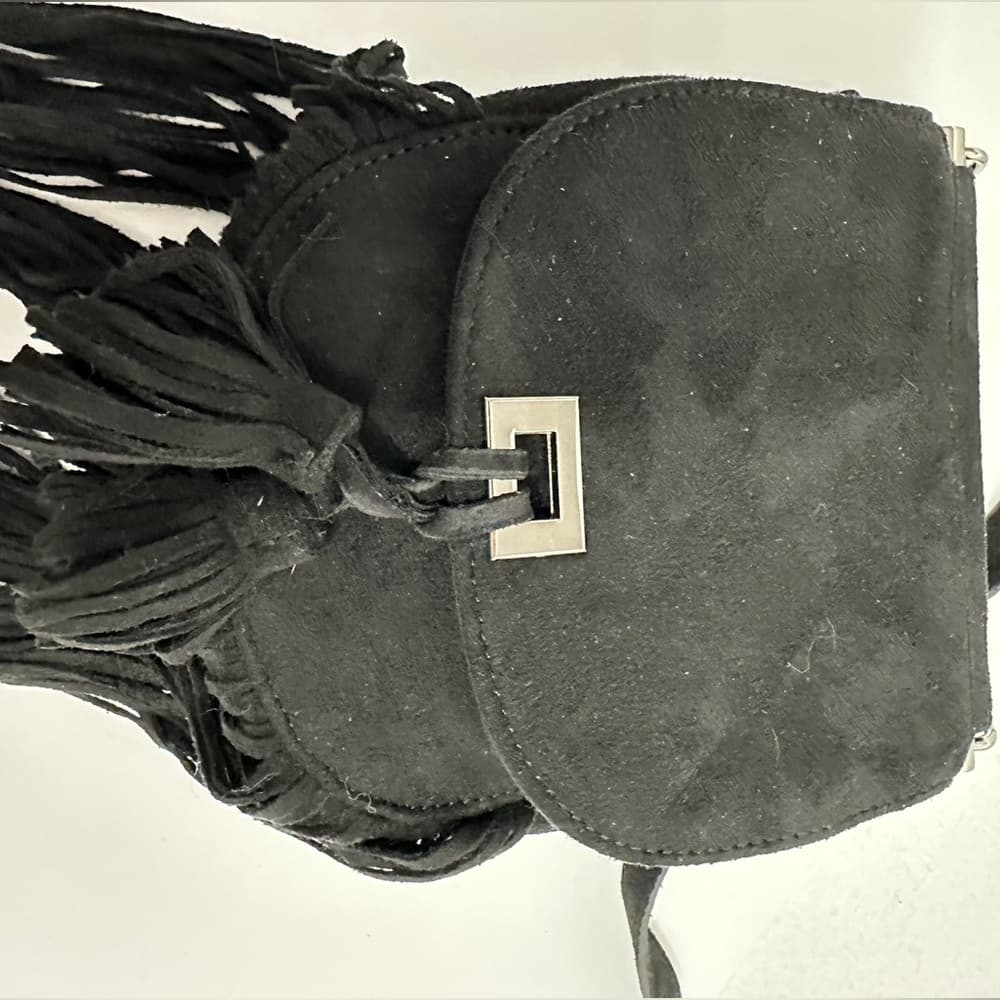 Express Black Suede Fringe Mini Crossbody Bag Boho Festival Style - Thumbnail 6
