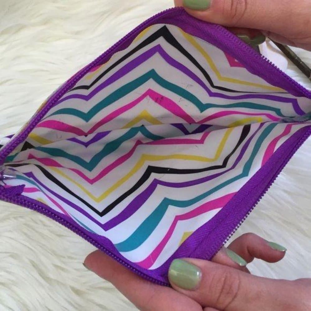NWOT Zig Zag Pattern Multi Color Plastic Pouch Cosmetics Pencil Travel Case - Thumbnail 4