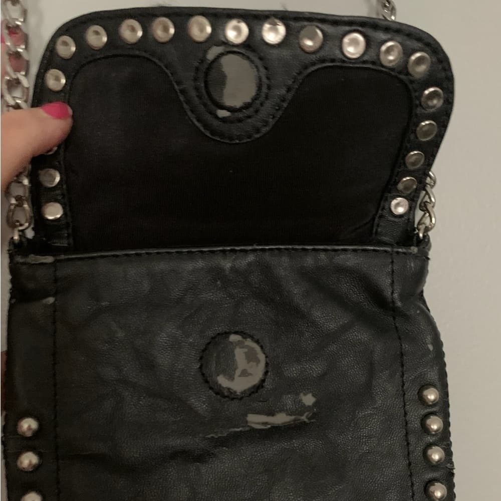 Expressions NYC Studded Black Leather Mini Crossbody Bag with Chain Strap - Thumbnail 8
