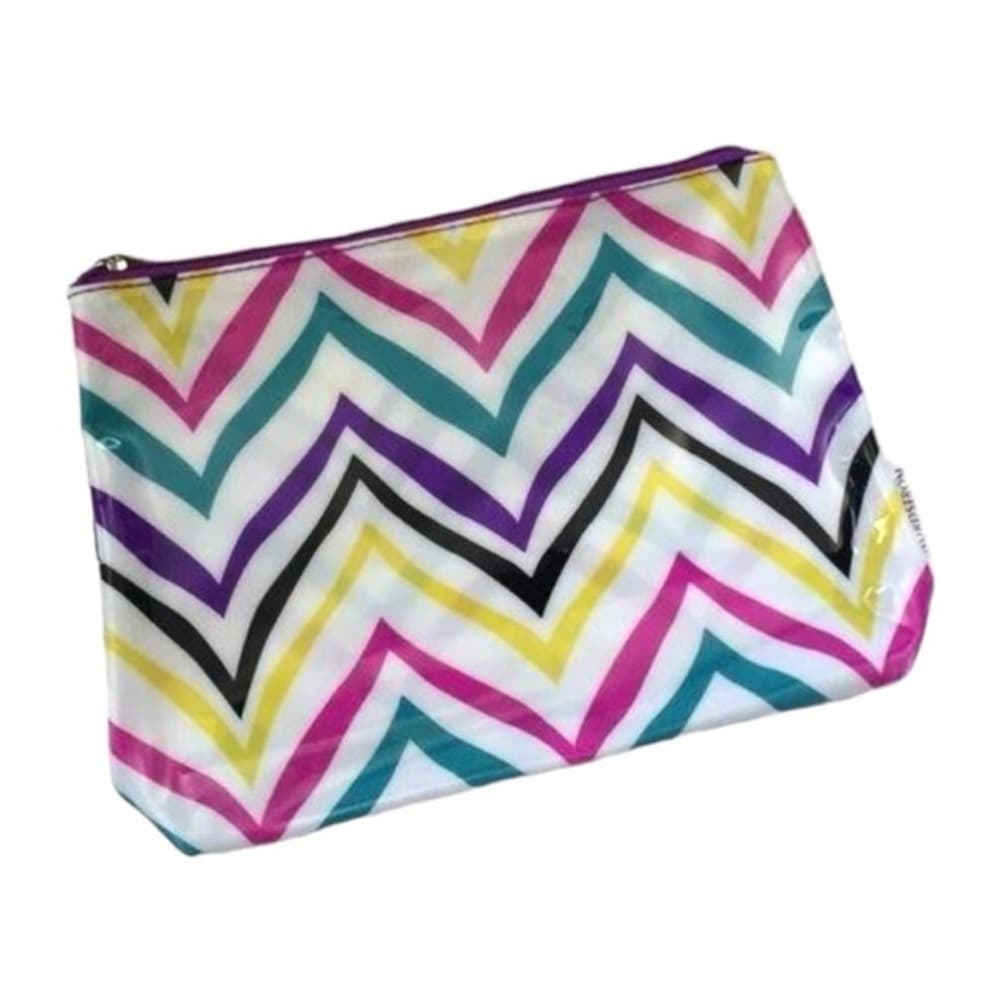 NWOT Zig Zag Pattern Multi Color Plastic Pouch Cosmetics Pencil Travel Case - Thumbnail 5