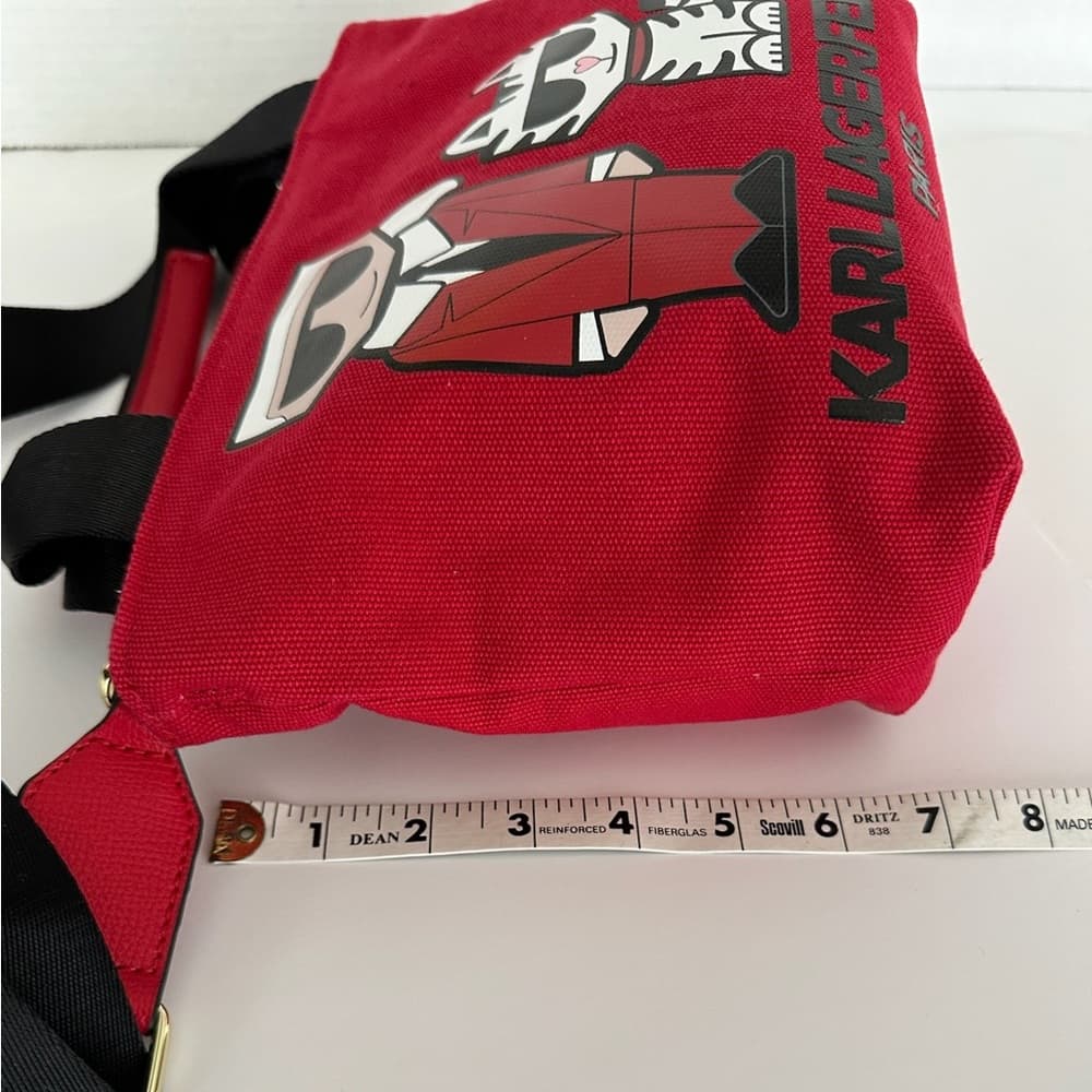 KARL LAGERFELD Red Canvas Crossbody Bag w Cartoon Karl & Choupette Cat Graphic - Thumbnail 12