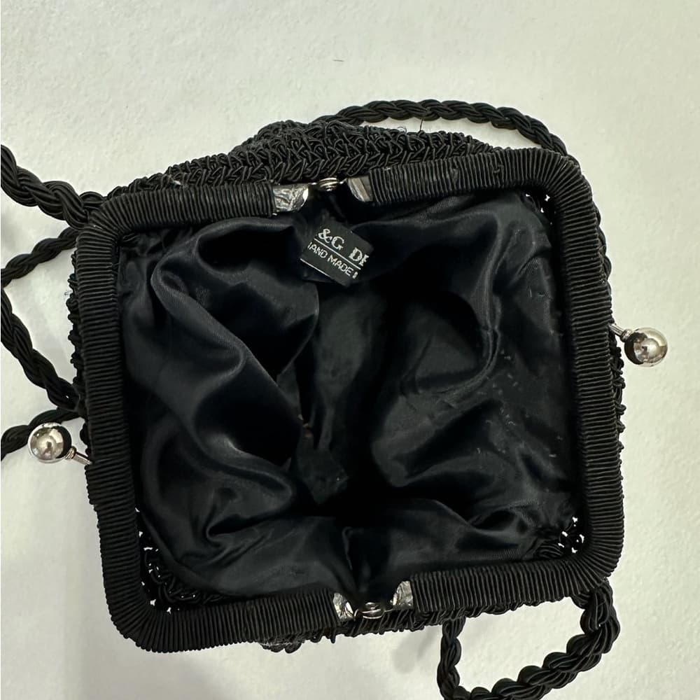 Vintage Crochet Snap Closure Purse Black with Crossbody Strap - Thumbnail 5