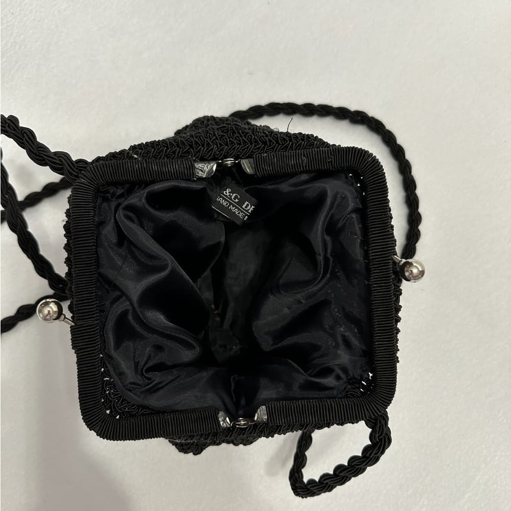 Vintage Crochet Snap Closure Purse Black with Crossbody Strap - Thumbnail 4