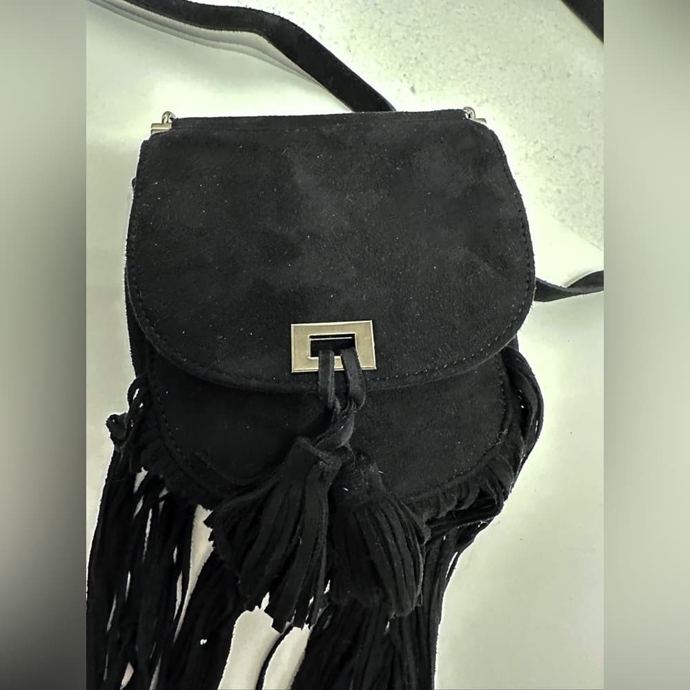 Express Black Suede Fringe Mini Crossbody Bag Boho Festival Style - Thumbnail 5