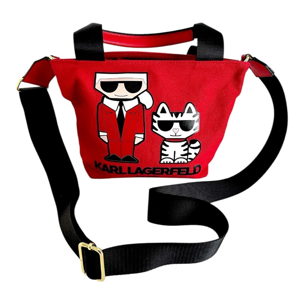 KARL LAGERFELD Red Canvas Crossbody Bag w Cartoon Karl & Choupette Cat Graphic - Thumbnail 15