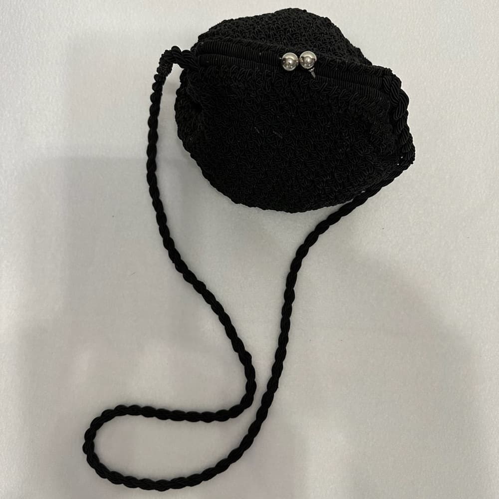 Vintage Crochet Snap Closure Purse Black with Crossbody Strap - Thumbnail 3