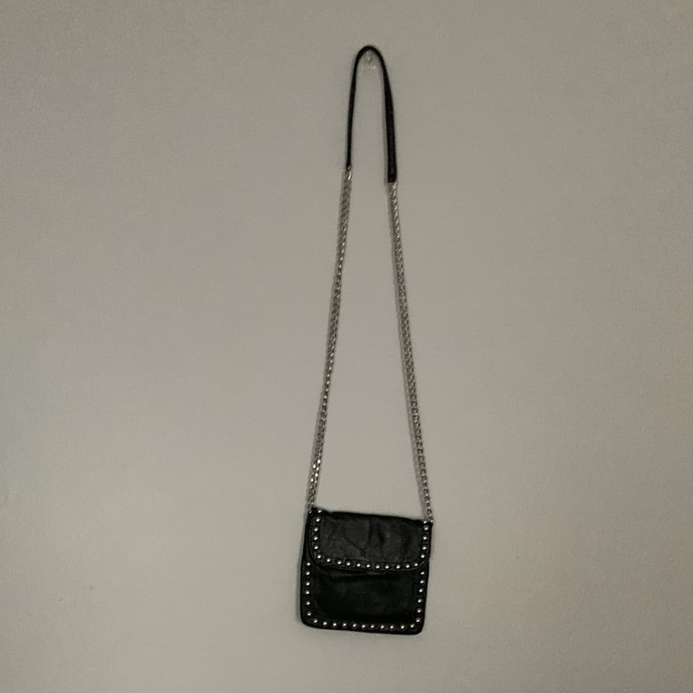 Expressions NYC Studded Black Leather Mini Crossbody Bag with Chain Strap - Thumbnail 5