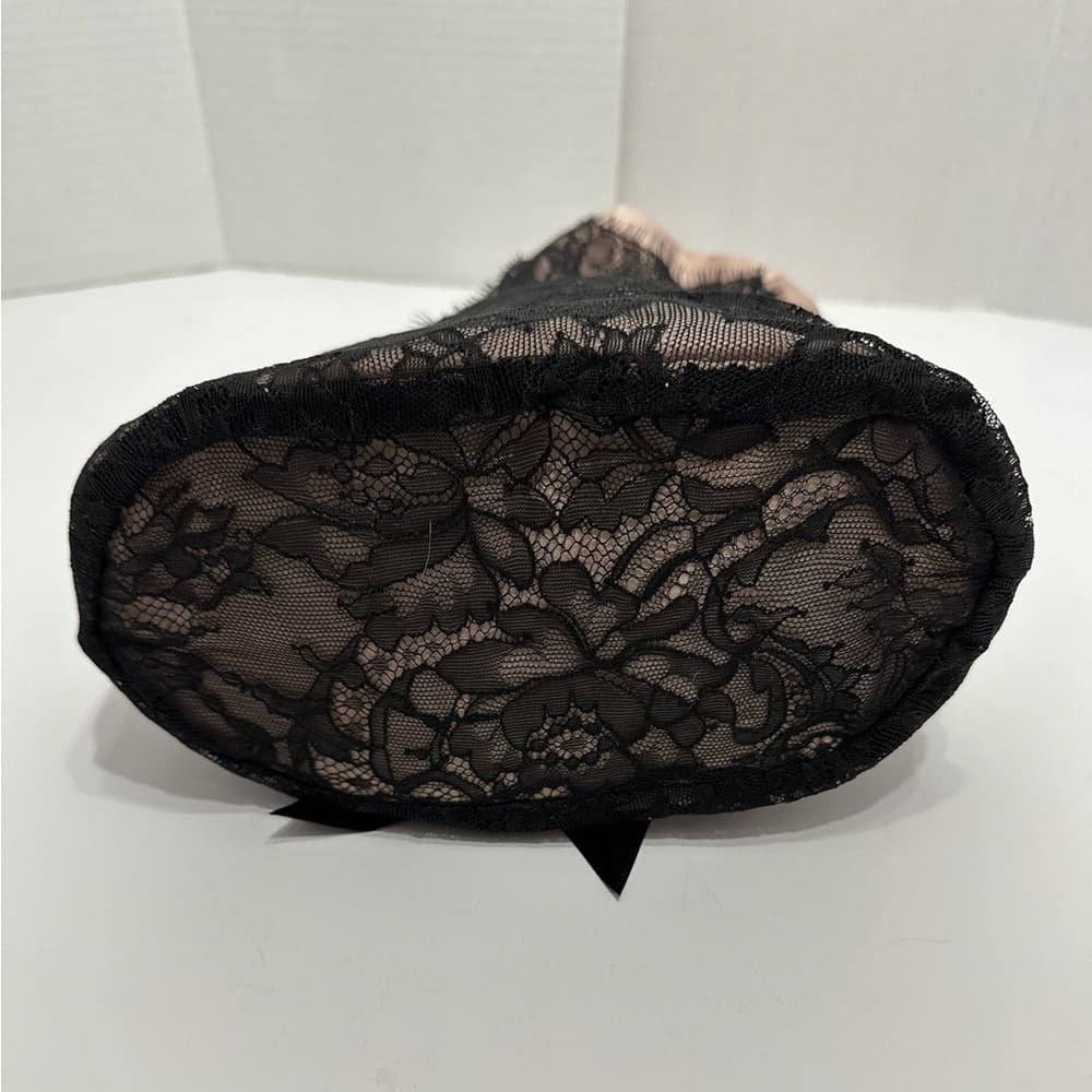 Marchesa x Beauty.com Blush Nude Satin & Black Lace Cosmetics Pouch Bag w Bow - Thumbnail 6