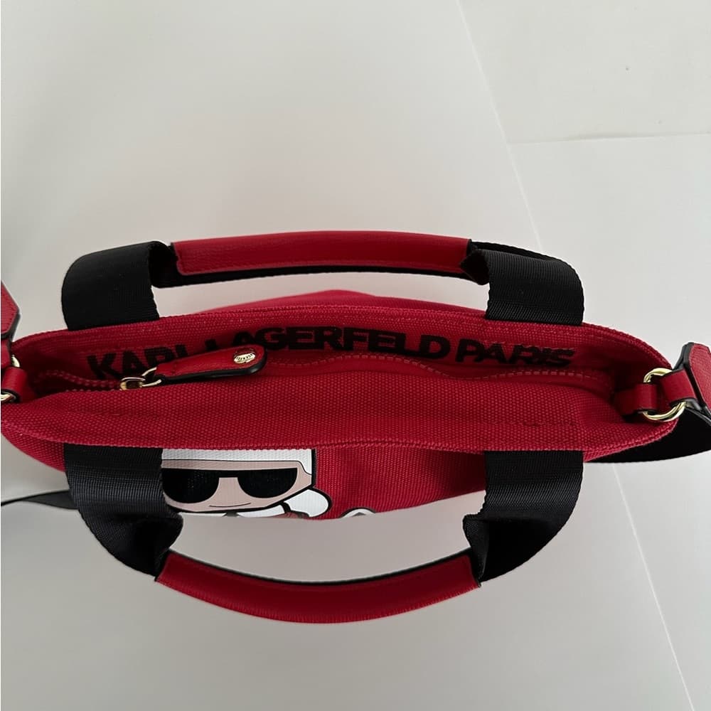KARL LAGERFELD Red Canvas Crossbody Bag w Cartoon Karl & Choupette Cat Graphic - Thumbnail 11