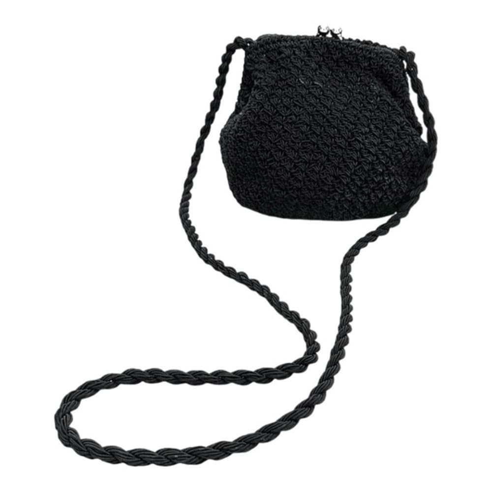 Vintage Crochet Snap Closure Purse Black with Crossbody Strap - Thumbnail 11