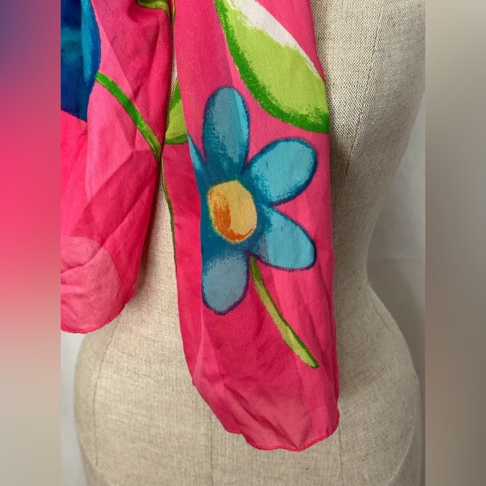 Vintage Pink Blue Floral Sheer Lightweight Scarf Wrap Dopamine Whimsical