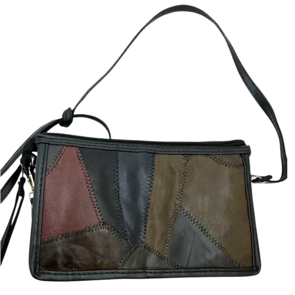 Vintage Patchwork Multicolor Black Brown Crossbody Shoulder Bag Purse Y2K 80s - Thumbnail 10