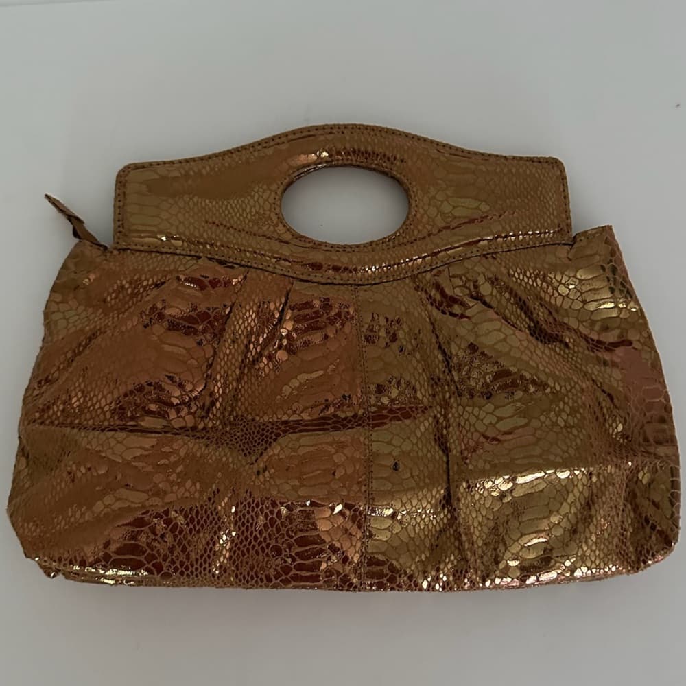 Kristine Accessories Metallic Snake Print Clutch Handbag Y2K McBling - Thumbnail 4