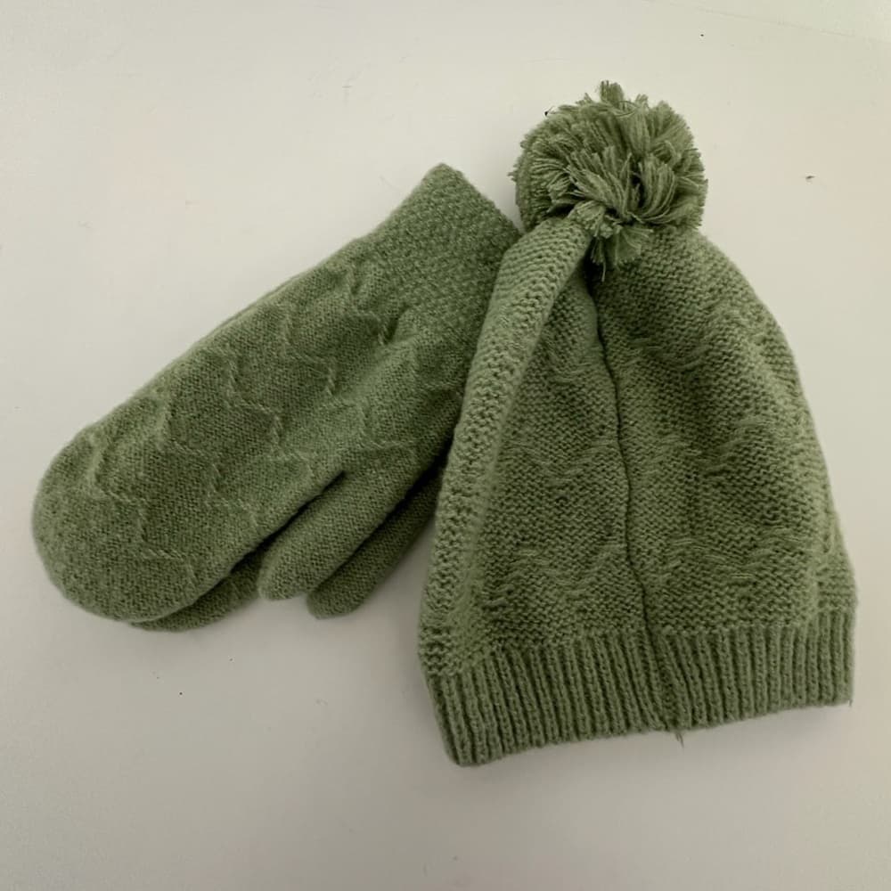 Winter Hat with Pom Pom & Mittens Set Great Cozy Gift Idea Quiet Luxury