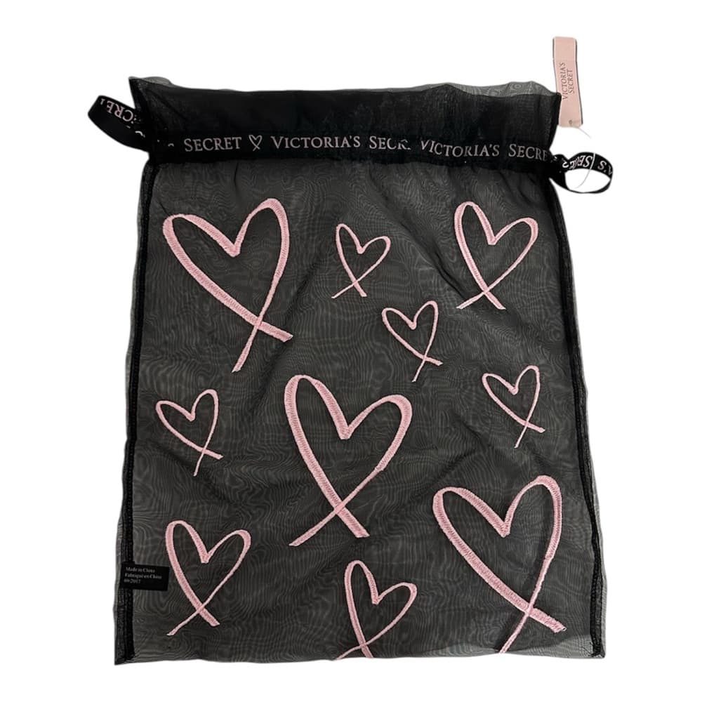 NWT Victoria’s Secret Sheer Black Mesh Gift Travel Bag with Heart Print - Thumbnail 5