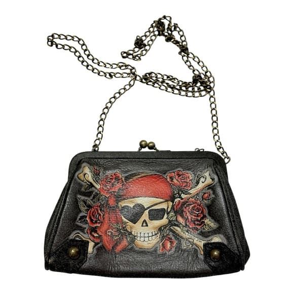 Isabella Fiore Pirate “Buried Treasure” Skull Rose Chain Bag Clutch Vintage Y2K - Thumbnail 9