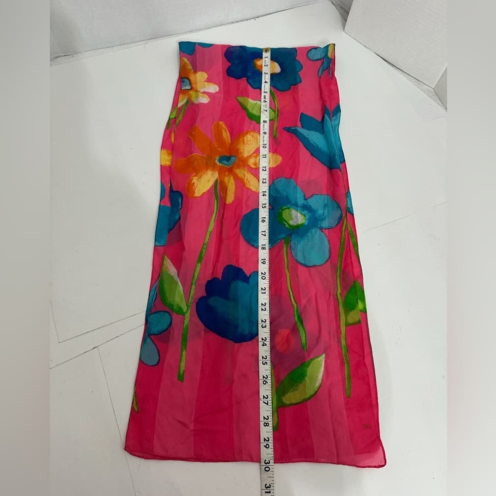 Vintage Pink Blue Floral Sheer Lightweight Scarf Wrap Dopamine Whimsical - Thumbnail 7