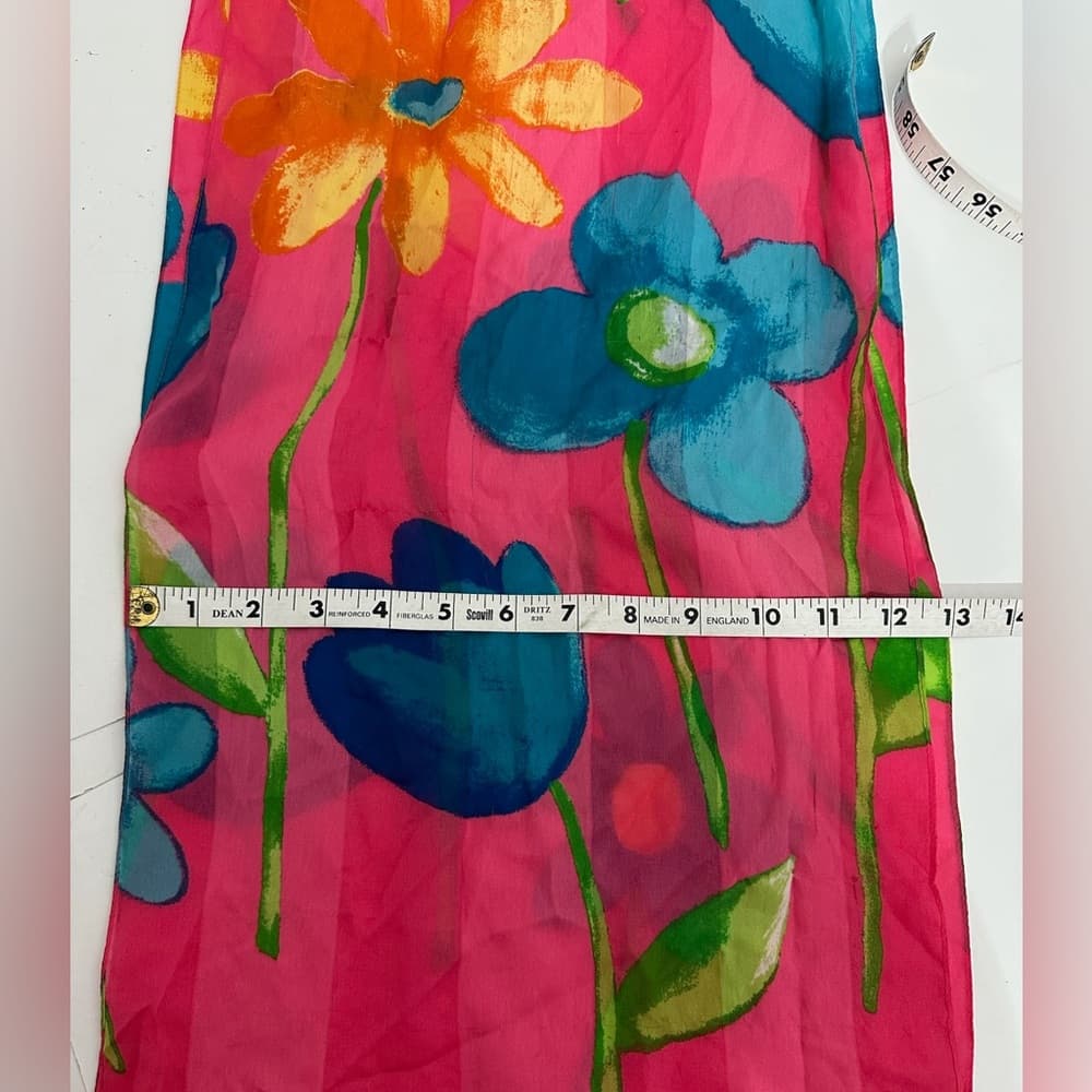 Vintage Pink Blue Floral Sheer Lightweight Scarf Wrap Dopamine Whimsical - Thumbnail 6
