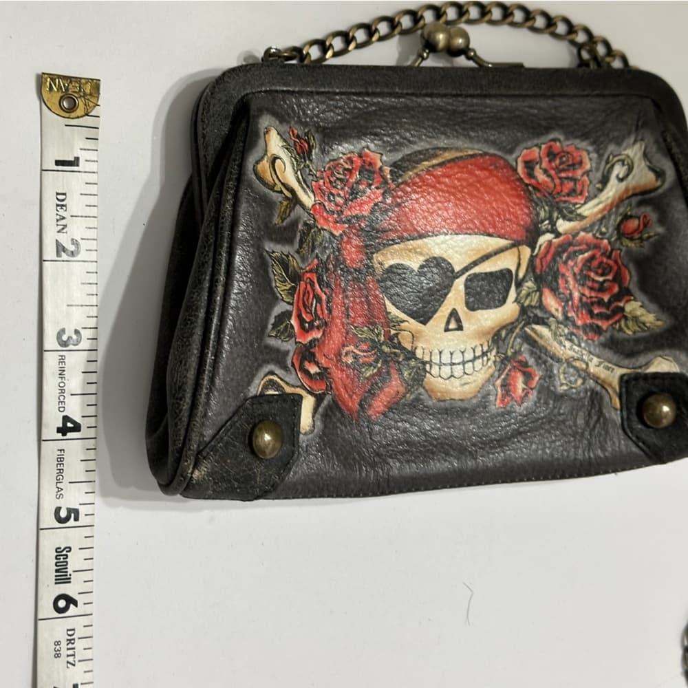 Isabella Fiore Pirate “Buried Treasure” Skull Rose Chain Bag Clutch Vintage Y2K - Thumbnail 6