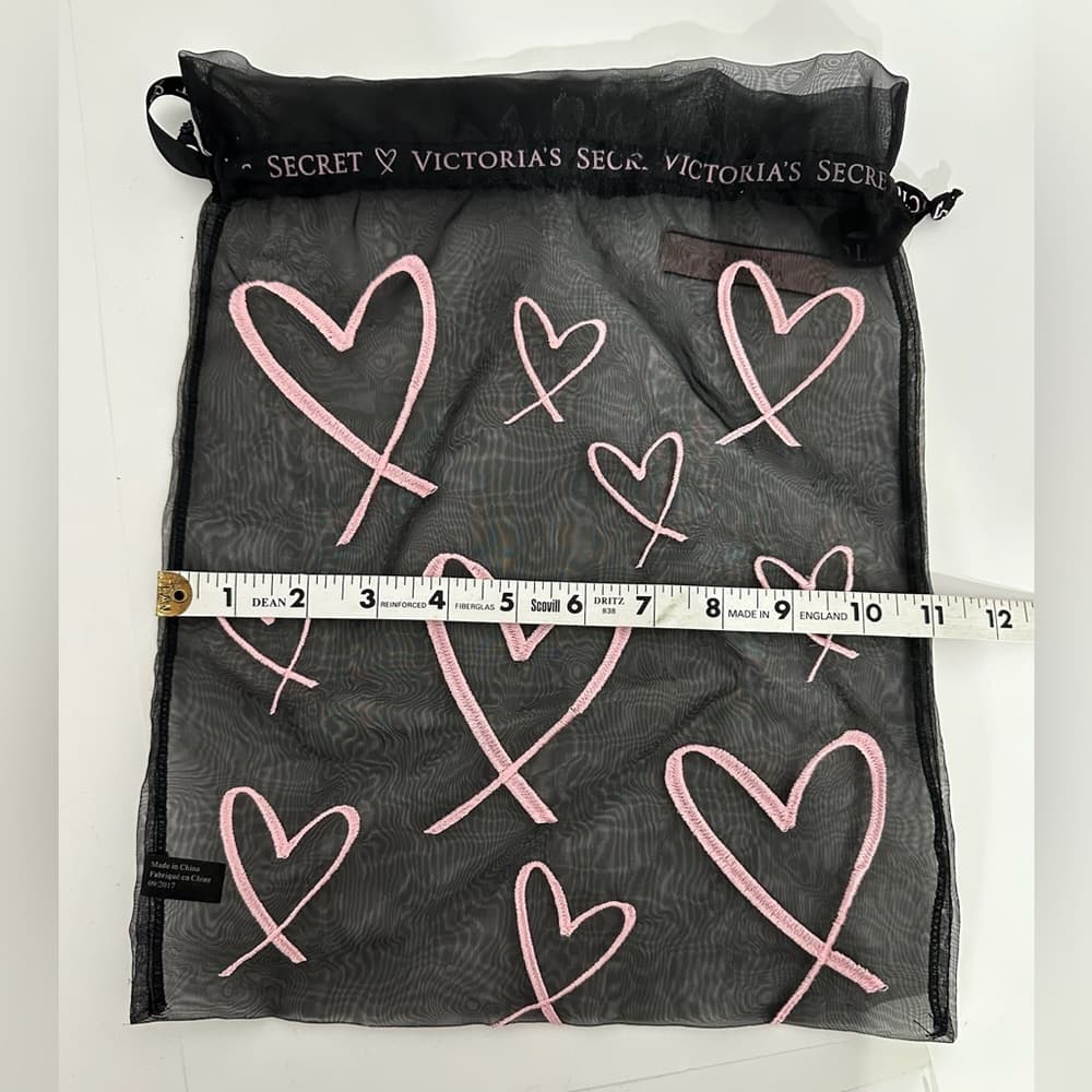 NWT Victoria’s Secret Sheer Black Mesh Gift Travel Bag with Heart Print - Thumbnail 4