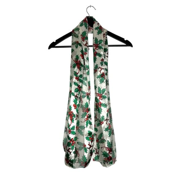 Vintage Holly Berry Mistletoe Reindeer Light Holiday Scarf Winter Accessory - Thumbnail 9