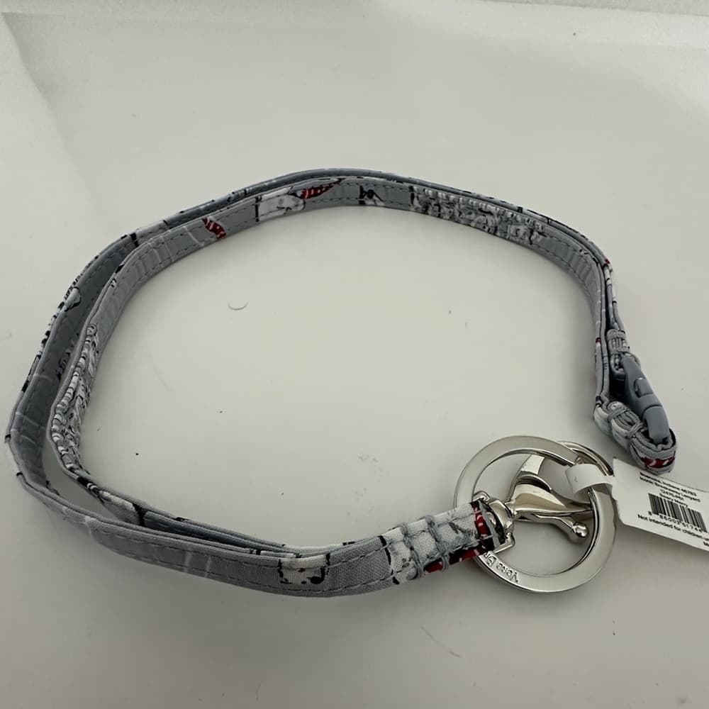 NWT Vera Bradley Iconic Breakaway Lanyard Beary Merry Gray Pattern Key Ring - Thumbnail 3