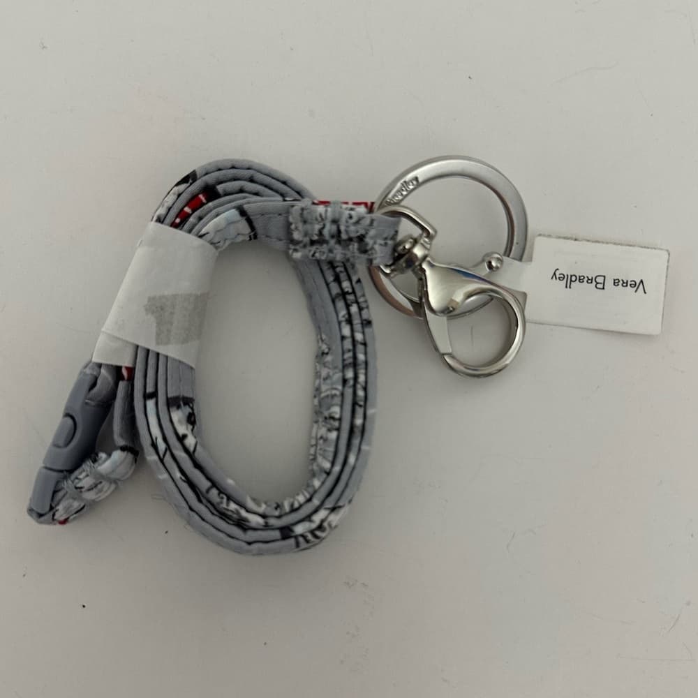 NWT Vera Bradley Iconic Breakaway Lanyard Beary Merry Gray Pattern Key Ring
