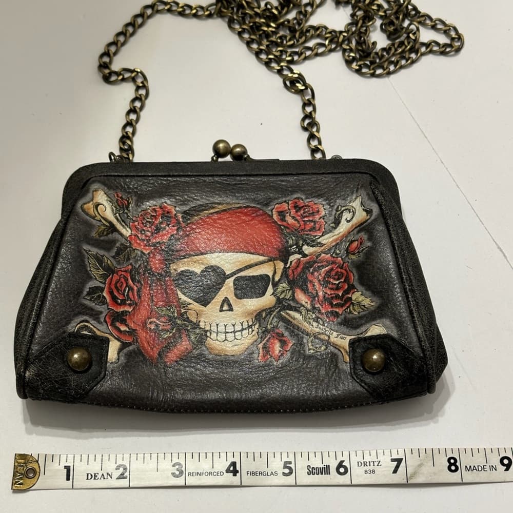 Isabella Fiore Pirate “Buried Treasure” Skull Rose Chain Bag Clutch Vintage Y2K - Thumbnail 7