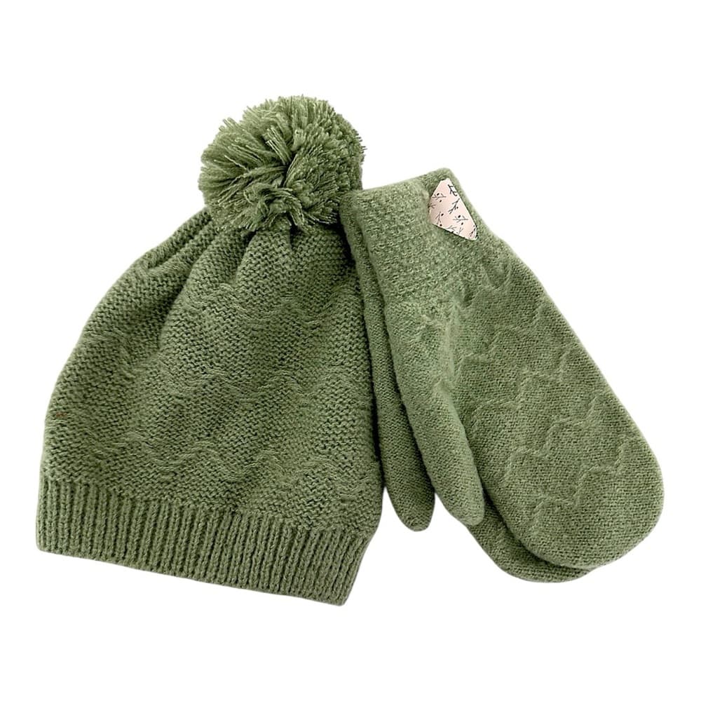 Winter Hat with Pom Pom & Mittens Set Great Cozy Gift Idea Quiet Luxury - Thumbnail 5