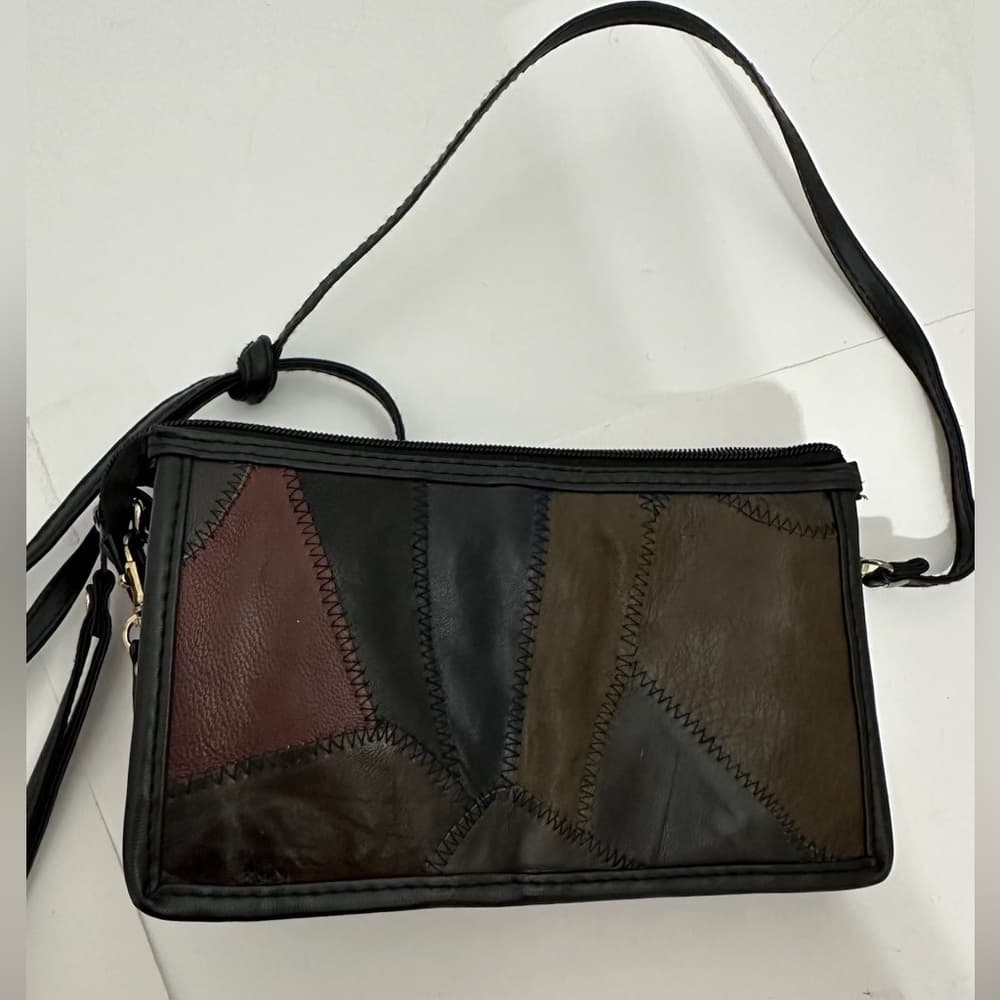 Vintage Patchwork Multicolor Black Brown Crossbody Shoulder Bag Purse Y2K 80s - Thumbnail 5