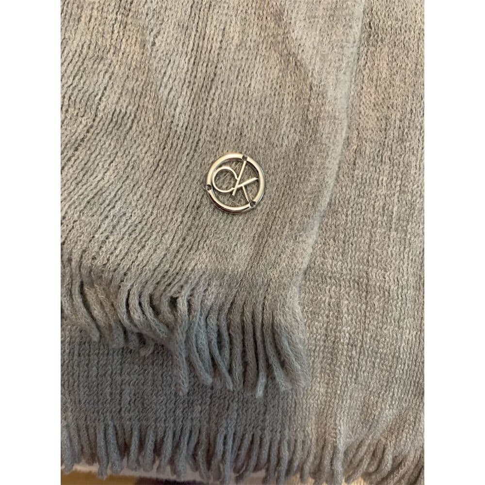 Calvin Klein Unisex Gray Soft Winter Scarf w Fringe and Logo Accent Great Gift - Thumbnail 5